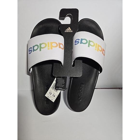 Adidas Adilette Comfort Slides 14 Women's / 13 Men's WHITE RAINBOW H02488 Sandal - Picture 1 of 8
